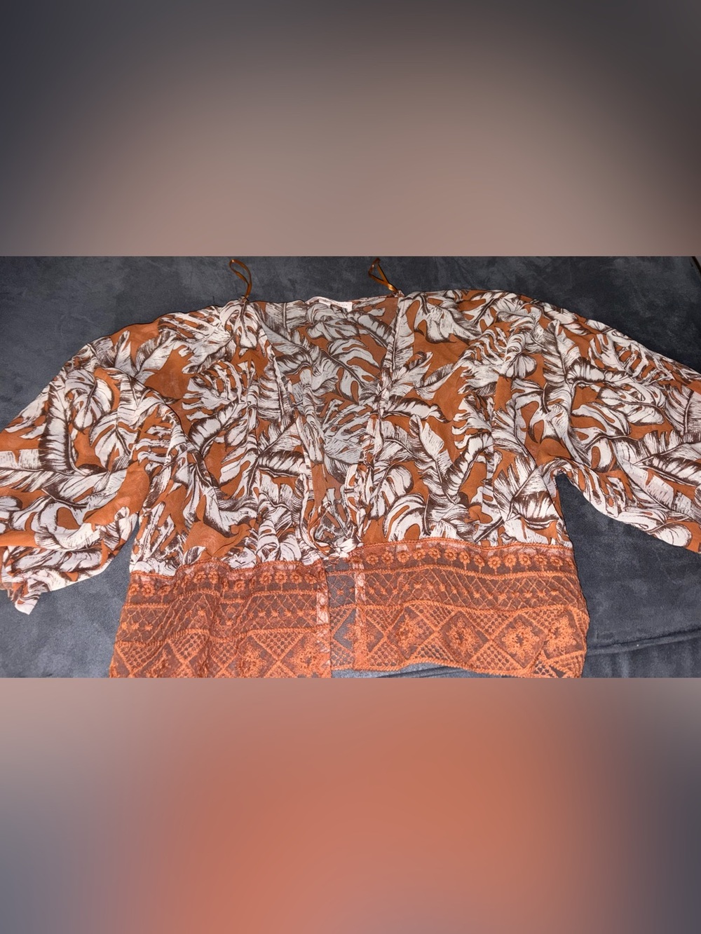 Women's Rust Botanical Lace-Trim Crop Top